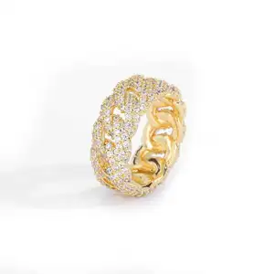 C & J Thời Trang Cổ Điển Cuba Nhẫn Rock Hip Hop 18K Mạ Vàng Đầy Đủ Pha Lê Cubic Zircon Nhẫn Cho Nam Giới