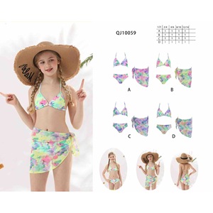 Set bikini HDJ per ragazze, costume da bagno con stampa floreale e gonna avvolgente, taglia 2/4 4/6 8/10 12/14 per abbigliamento da spiaggia - Product Image 1