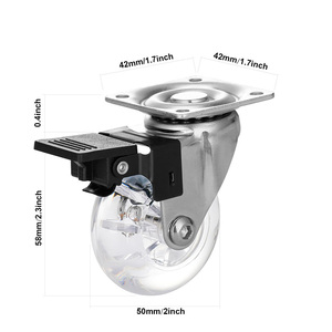 Möbel Geräuscharmen Rollenverschluss PU transparente rotierende Platte 2 Zoll Rollenräder - Product Image 2
