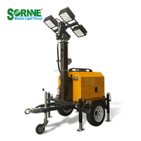 Tour d'éclairage mobile diesel compacte et portable de 7 mètres avec tige de levage hydraulique montée sur remorque