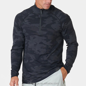 Logo personalizzato ad alte prestazioni asciugatura rapida Slim Fit traspirante traspirante Camo nero quarto Zip maglia a maniche lunghe per gli uomini - Product Image 1