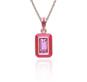 Milskye Đồ Trang Sức Thanh Lịch 925 Bạc 18K Vàng Siberian Waltz Màu Hồng Men Và Baguette Rhodolite Mặt Dây Chuyền Vòng Cổ