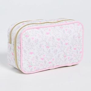 Trousse de Maquillage Florale Écologique Grande Capacité Personnalisable, Pochette Double Fermeture Éclair Pliable, Imperméable, Style Preppy, Portable pour Voyage - Product Image 4