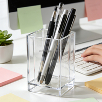 Porte-stylo en acrylique transparent poli de haute qualité, support de rangement et de présentation rond en acrylique transparent épaissi pour le bureau