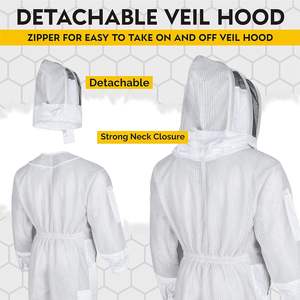 Combinaison de protection des apiculteurs à 3 couches Voile de clôture ventilé amovible contre les abeilles Combinaisons d'apiculture avec gants anti-morsure - Product Image 5