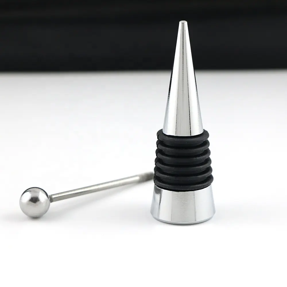 Produsen grosir kustom logo stainless steel gabus wine stopper logam wiski sampanye merah vakum botol wine stopper