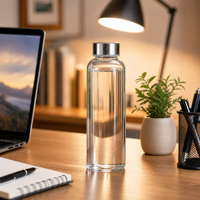Bouteille d'eau classique portable en verre borosilicate de haute qualité 550 ml avec bouchon à vis, écologique, compatible lave-vaisselle et micro-ondes, pour le camping