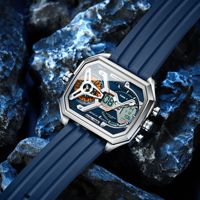 POEDAGAR E106 Montre Homme Électronique à Double Fuseau Horaire, Bracelet Silicone, Affichage LED Lumineux, Date et Jour, Montre à Quartz Tendance pour Homme