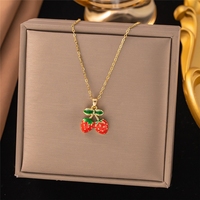 Rode kersen aardbei fruit hanger ketting roestvrij staal verguld zirkoon set trendy stijl cadeau voor vrouwen sieraden