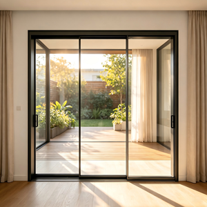 Puerta Corredera de Entrada Deioux de Aluminio Negro Resistente con Vidrio Templado de Doble Capa para Uso en Exteriores, Servicio OEM ODM - Product Image 1