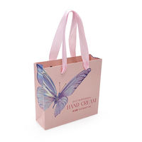 Sac de shopping en papier personnalisé avec motif papillon rose clair, de luxe, pour mariage, boutique, petit cadeau, bijoux, cosmétiques, avec ruban en satin