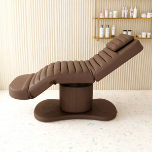 Bestseller: Luxuriöse Elektrische Kosmetikliege mit 3 Motoren für Gesichtsbehandlungen und Wimpernverlängerung, Massageliege aus braunem Leder, Salon-Wimpernliege - Product Image 1