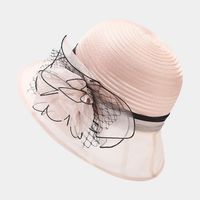 Topi Bucket matahari tepi lebar elegan wanita dengan dekorasi bunga topi pesta pernikahan liburan pantai musim panas