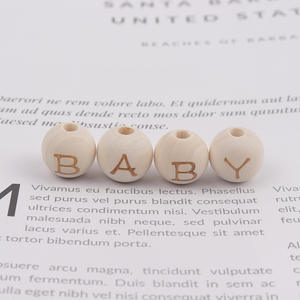 Perles en bois 14mm faites à la main, 26 lettres anglaises sculptées, perles rondes en vrac pour la fabrication de bijoux, style couleur bois naturel - Product Image 6