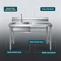 Éviers de cuisine et de salle de bain industriels en acier inoxydable, à double ou simple bac, finition polie, résistants à la corrosion