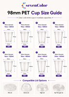Gobelets en plastique PET jetables transparents de 98 mm avec couvercle, impression de logo personnalisée, pour café, boissons froides, thé au lait, soda, eau, emballage