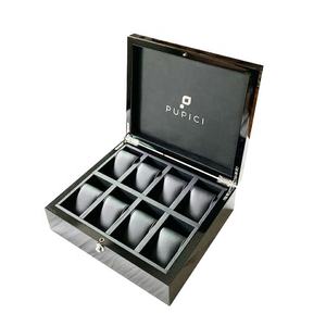 8時計用のパーソナライズされた高級ピアノブラックラッカー仕上げ木製時計ボックス - Product Image 1