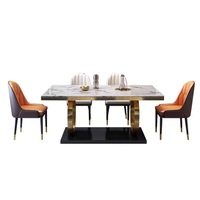 Ensemble de table à manger moderne minimaliste, plateau en marbre, base en acier inoxydable, 4, 6 ou 8 places, rectangulaire, en pierre frittée, pour usage domestique