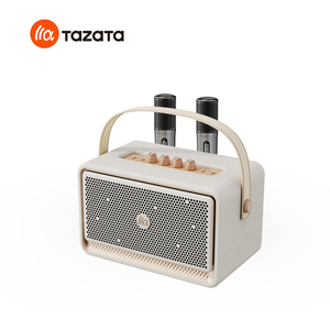 Vintage Leather Wrapped Wood Karaoke Cabinet <b>Speaker</b> 60W Wireless Boombox with Mic Guitar Jack and Reverb Control - Product Image 6