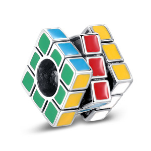 925 Bạc Rhodium Mạ Rubik Của Cube Hạt Rải Rác Dễ Thương Tự Làm Vòng Đeo Tay Phụ Kiện Và Phim Hoạt Hình Hạt - Product Image 5
