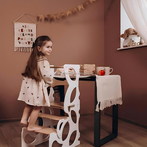 Tavolo Attività Montessori 2-in-1 Convertibile con Sgabello e Torre di Apprendimento per Cucina, <span class=keywords><strong>Aiutante</strong></span> per Bambini ad Uso Domestico - Product Image 4