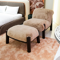 Fauteuil d'appoint en tissu Teddy moelleux avec ottoman, fauteuil lounge moderne rembourré pour salon et chambre