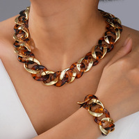Vente flash : Ensemble de bijoux collier et bracelet punk en résine CCB, motif léopard et géométrique, pour femme, style luxe léger, assorti à tout