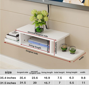 Mensola <span class=keywords><strong>TV</strong></span> Sospesa a Parete, Console Multimediale, Ripiani per Router e DVD, per PS4/Decoder/Console di Gioco e Dispositivi di Streaming - Product Image 3