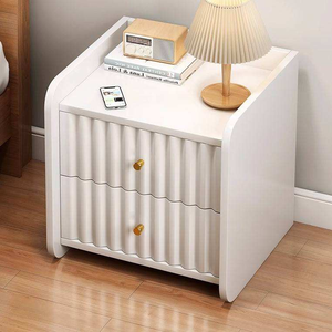 Mesita <span class=keywords><strong>de</strong></span> <span class=keywords><strong>Noche</strong></span> Moderna Blanca con Doble Cajón <span class=keywords><strong>y</strong></span> Panel <span class=keywords><strong>de</strong></span> Puerta Ondulado, Directo <span class=keywords><strong>de</strong></span> Fábrica para Dormitorios <span class=keywords><strong>de</strong></span> Apartamentos <span class=keywords><strong>y</strong></span> Hoteles - Product Image 4