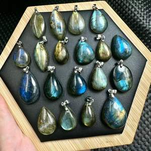 Liontin kristal alami S925 kualitas tinggi pola tetesan air perhiasan batu permata Labradorite penyembuhan - Product Image 6