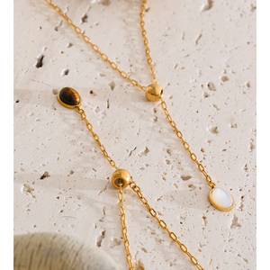 JINYOU 2073 Collar de <span class=keywords><strong>Cadena</strong></span> de Acero Inoxidable Chapado en Oro con Colgante Ovalado de Piedra Natural Ojo de Tigre, Joyería - Product Image 4