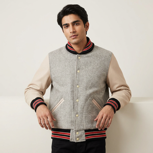 Men's Winter 100% Cotton Breathable Stand Collar <b>Covered</b> <b>Button</b> Closure Casual Varsity Jacket OEM Service - Product Image 1