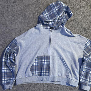 Produttori di abbigliamento vestiti personalizzati per gli uomini francese spugna 100% cotone a quadri Patchwork Color Block <span class=keywords><strong>giacca</strong></span> con cappuccio - Product Image 1