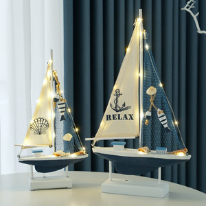 Illuminated Sailboat Model Decoration With Backlight Blue And White Striped Boat Home Gift Student Gift Birthday Ornament - Product Image 4