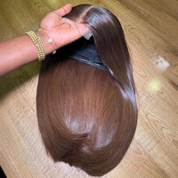 Peluca de Cabello Humano Liso WXJ Marrón, Sin Pegamento, SDD (Super Double Drawn), Cabello Virgen Vietnamita, Peluca con Cierre de Encaje HD 2x6, Sin Enredos