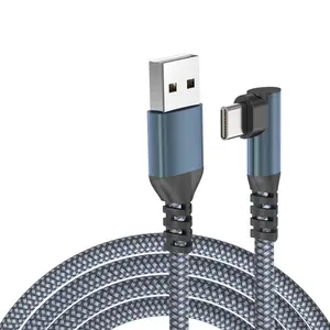 Оптовая цена нейлоновый Плетеный 3A кабель Usb Type-C для быстрой зарядки 90 градусов подходит для Huawei Samsung