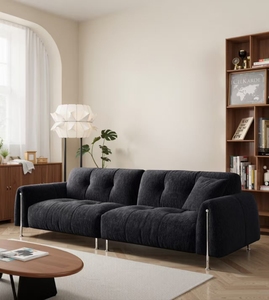Sofá moderno de tela chenilla negra con relleno de esponja de alta densidad, sofá contemporáneo para sala de estar con brazos acolchados - Product Image 4