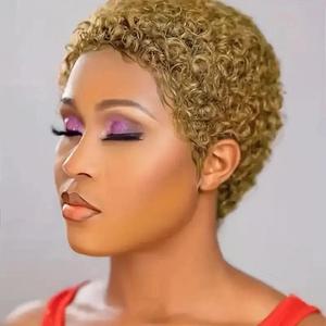 Perruque Courte Bouclée à Couper, Cheveux Humains Vierge Brésiliens Remy, Fabriquée à la Machine pour Femmes Noires, Courte et Dégradée, Dentelle Élastique, Densité 150% - Product Image 6