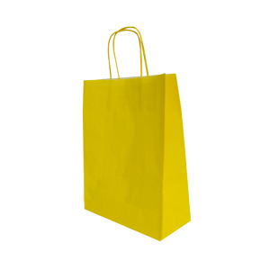 Sacs en papier de vente au détail Made in Italy, marque Carte Dozio, en kraft blanc, avec poignée torsadée jaune, pour supermarché et exposition, 18+8x24cm, paquet de 25 pièces - Product Image 1