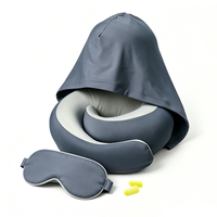 Ensemble de coussins de voyage à capuche en mousse à mémoire de forme en gros, support cervical en U avec masque pour les yeux et bouchons d'oreilles pour avion, voiture, bureau, sieste