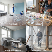 Film plastique pour peintre, 400' de long x 9' de large, rouleau de bâche plastique haute densité pour peintre avec boîte de couleur pour une couverture plastique facile à appliquer