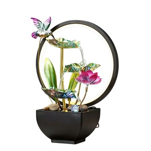Fontaine à eau colibris avec rétroéclairage, décoration miniature pour la maison, le bureau, Feng Shui, attirance de richesse, ornement électrique rond - Product Image 5