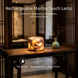 Lampe de table en marbre sans fil rechargeable, LED tactile à intensité variable, lumière d'ambiance portable pour chambre à coucher, café, hôtel, décoration - Product Image 2