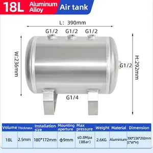 YC-18LAHA Anpassbares 15 L 4 Gallonen 12 Bar 180 PSI horizontales Druckgefäß-Luftspeicher kleiner Aluminium-Luftkompressor-Tank