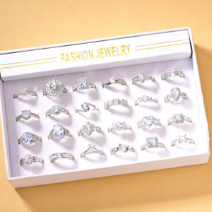 时尚精品定制女性钻石硅石结婚承诺宝石锆石镀银结婚饰品戒指Bijou Bague - Product Image 1