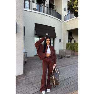 Dark Brown Zipper Detail <b>Tracksuit</b> Suit - Product Image 3