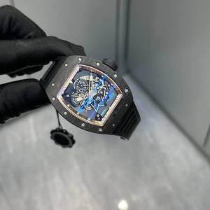 High-quality RM 055 <b>black</b> and gold carbon fiber model, gears rotate, the flywheel turns, blue coating, waterproof <b>watch</b> - Product Image 2