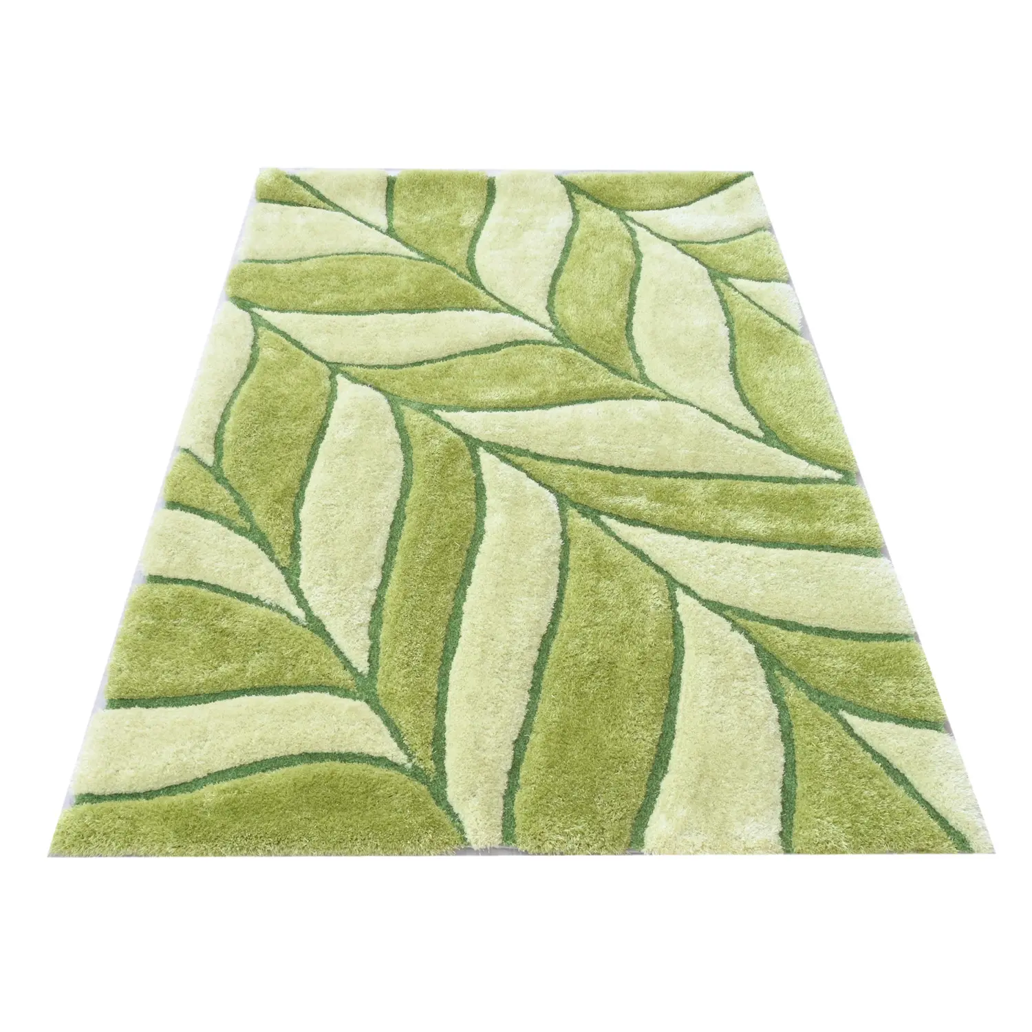 Atacado de alta qualidade folhas design verde 3d tapetes cacheados e tapetes alfombras