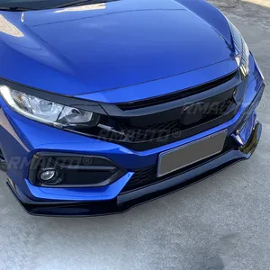 3PCS GR STYLE for Honda Civic 2016-2021 10 Gen FK7 Hatchback SI 2&4 Door Car Front Bumper Spoiler <b>Splitter</b> Glossy Black - Product Image 4