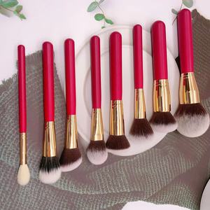 8pcs Chinese Red Wooden Handle Makeup <b>Brush</b> Set Soft Synthetic Hair Face Fan <b>Brush</b> Eyebrow Pencil Professional Cosmetic Kit - Product Image 3